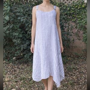 Linen Blend Dress Striped Shark Bite Hem Sleeveless Size Medium